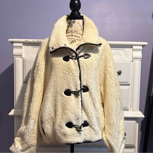 Free People Cream Teddy Jacket with Black Toggles